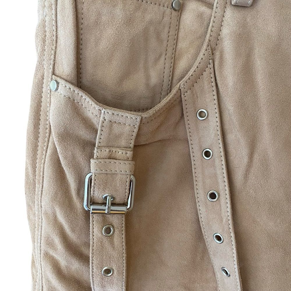Retrofete VERNA suede LEATHER SKIRT Tan Mini buckles low rise NWT XL - Picture 10 of 15